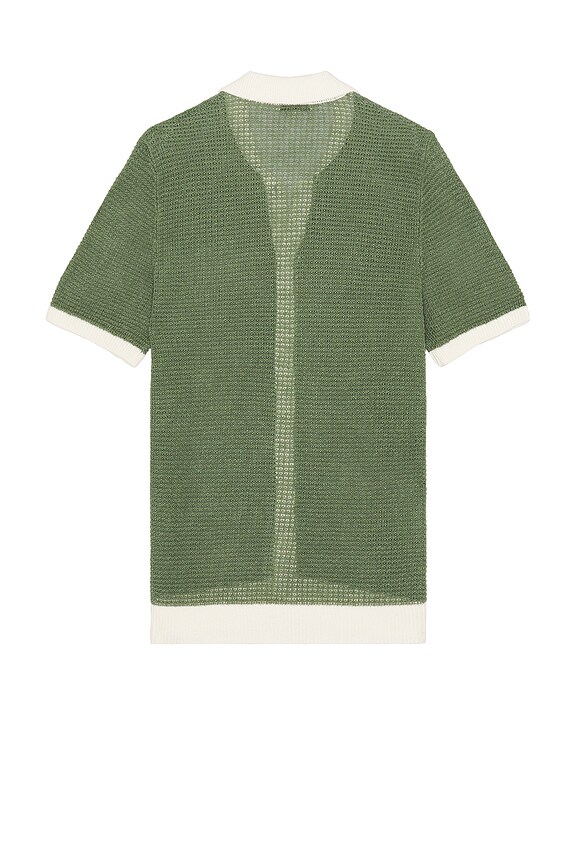 view 2 of 4 Linen Short Sleeve Button Up Knit Shirt in Seaspray & White