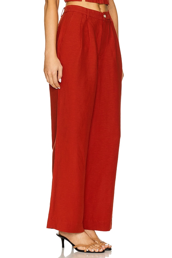 view 2 of 6 Air Linen Pleated Trouser in Dark Red