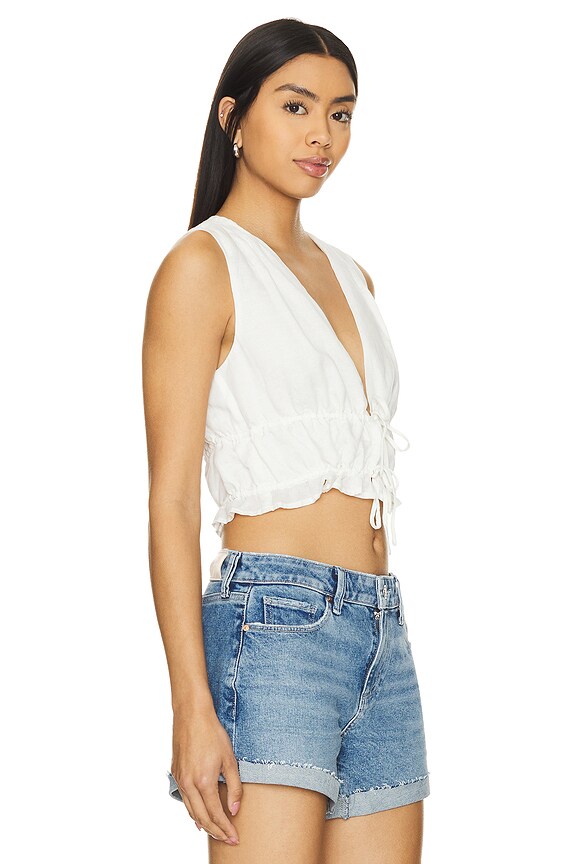 view 2 of 4 Air Linen Tie Front Top in White