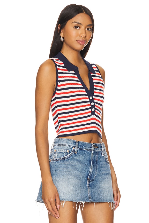 view 2 of 5 Linen Rib Polo Tank in White, Deep Navy, & Poinciana