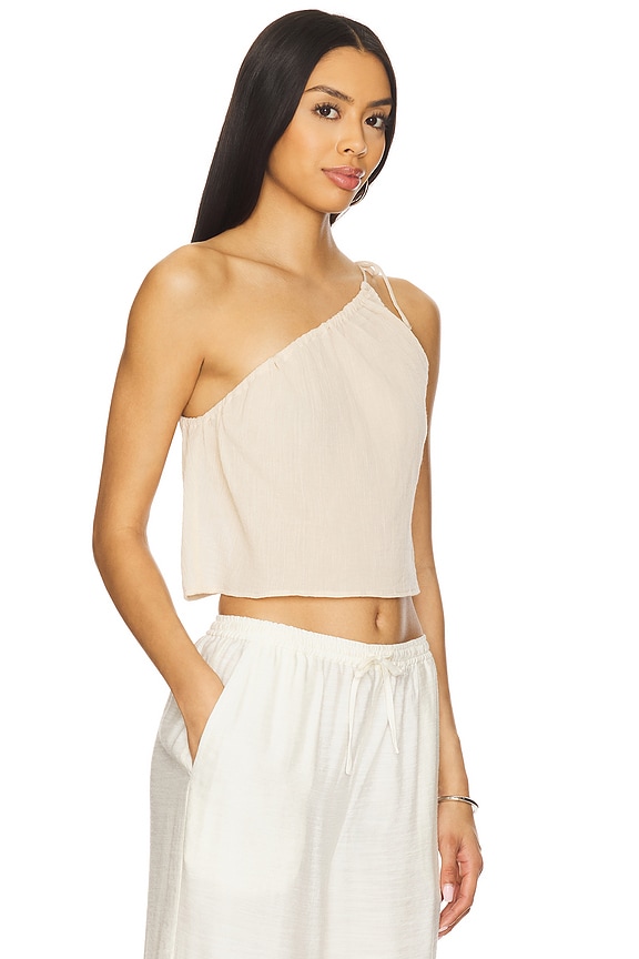 view 2 of 5 Textured Gauze One-shoulder Top in Egret