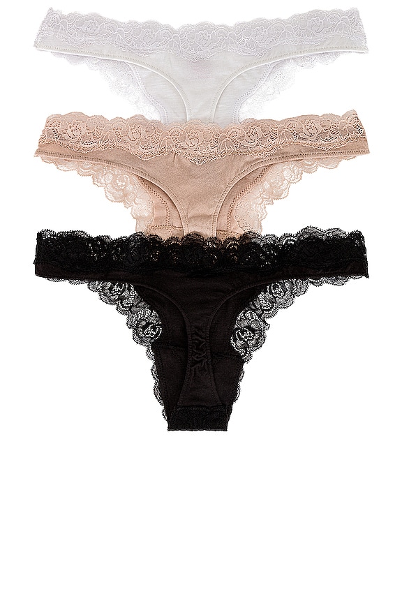 view 2 of 5 3 Pack Thong in White, Black & Bone