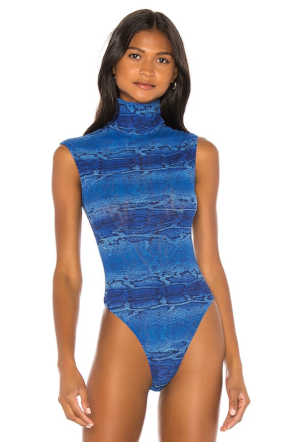 view 2 of 5 PRINTED SNAKE TULLE 바디수트 in Blue Boa