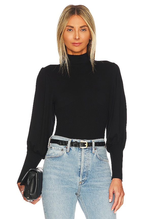 Only Hearts Pleat Sleeve Bodysuit in Black | REVOLVE