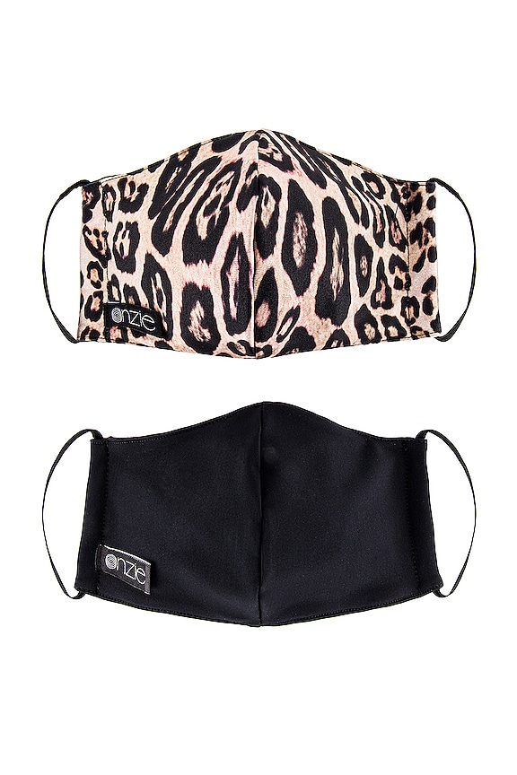 view 2 of 5 x REVOLVE 2 Pack Protective Face Masks in Leopard & Solid Black