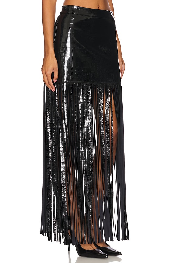 view 2 of 6 FALDA LARGA CON DETALLE DE FLECOS LIBBY in Black