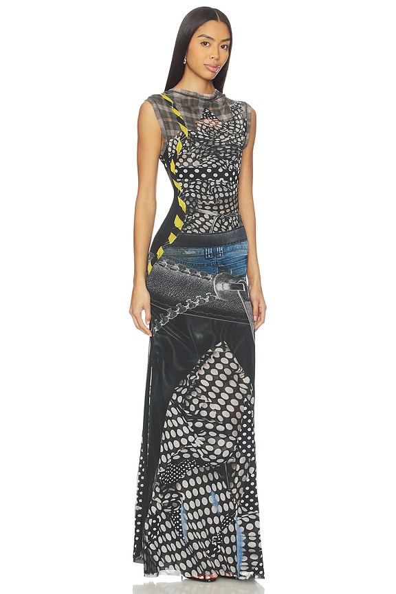 view 2 of 3 Mesh Maxi Dress in Polka Dot Zip Print