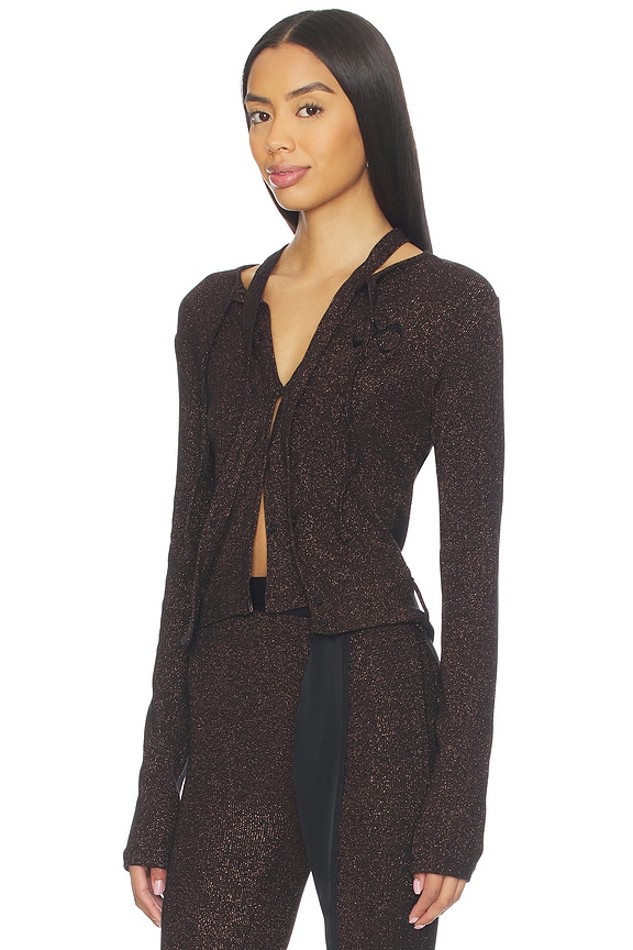 view 2 of 4 Double Closure Rib Cardigan in Black & Bronze Glitter