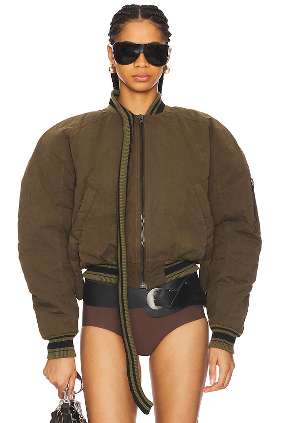 view 1 of 5 Strap Bomber Jacket in Green Black