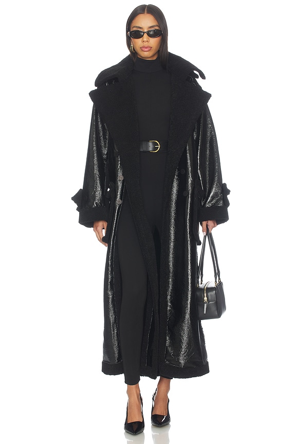 view 2 of 5 Shearling Oversized Split Coat in Shiny Black
