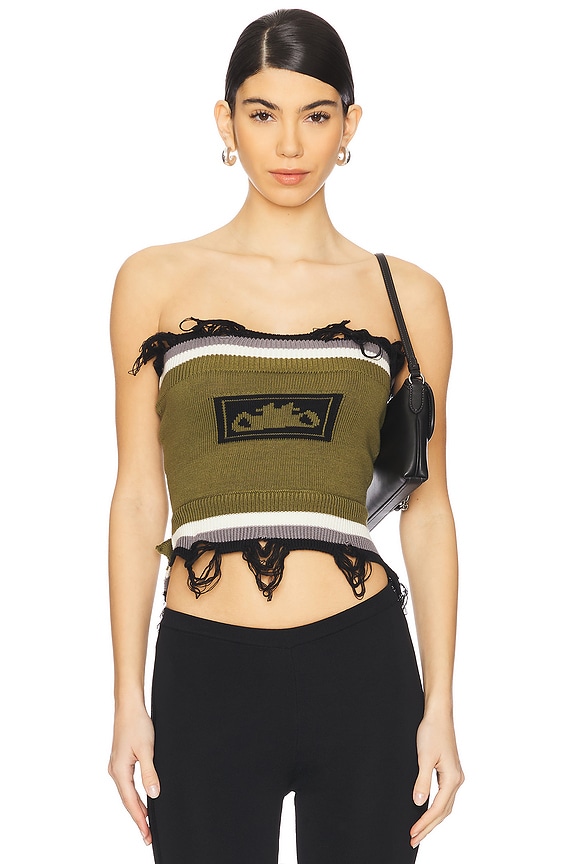 view 1 of 4 Knit Tube Top in Green & White
