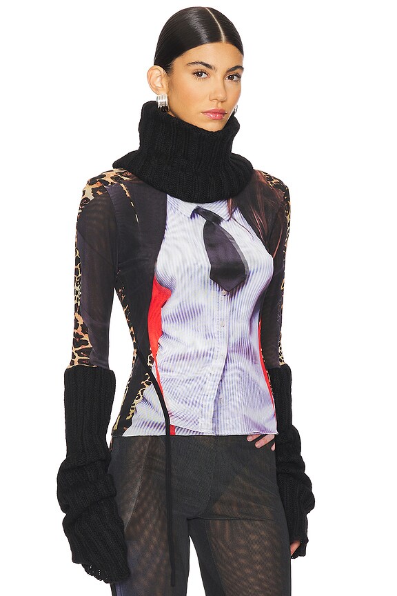 view 2 of 4 Mesh Turtleneck Tee in Leopard Print