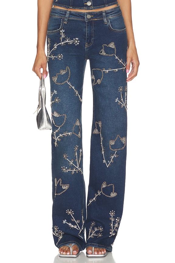 view 1 of 6 Nova Embellished Denim Jean in Dark Wash Denim