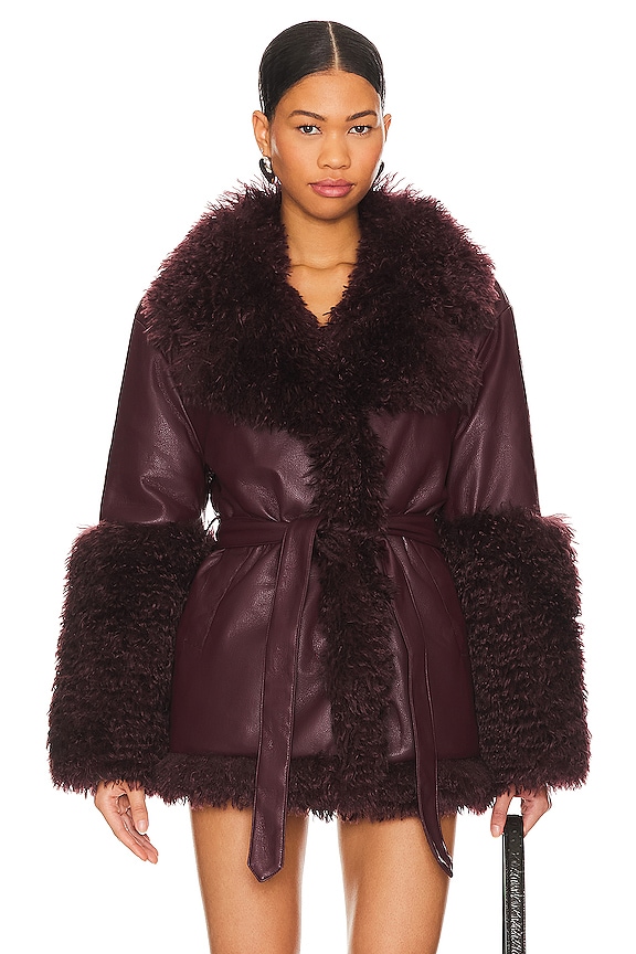 view 2 of 5 MANTEAU IMITATION FOURRURE THORA in Bordeaux