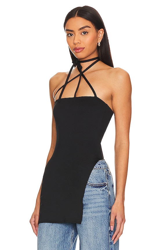 view 2 of 4 Tie High Slit Top in Black Caviar