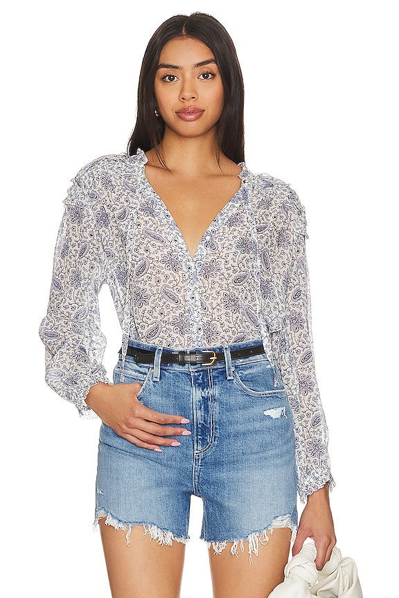 PAIGE Margret Blouse in White & Periwinkle | REVOLVE