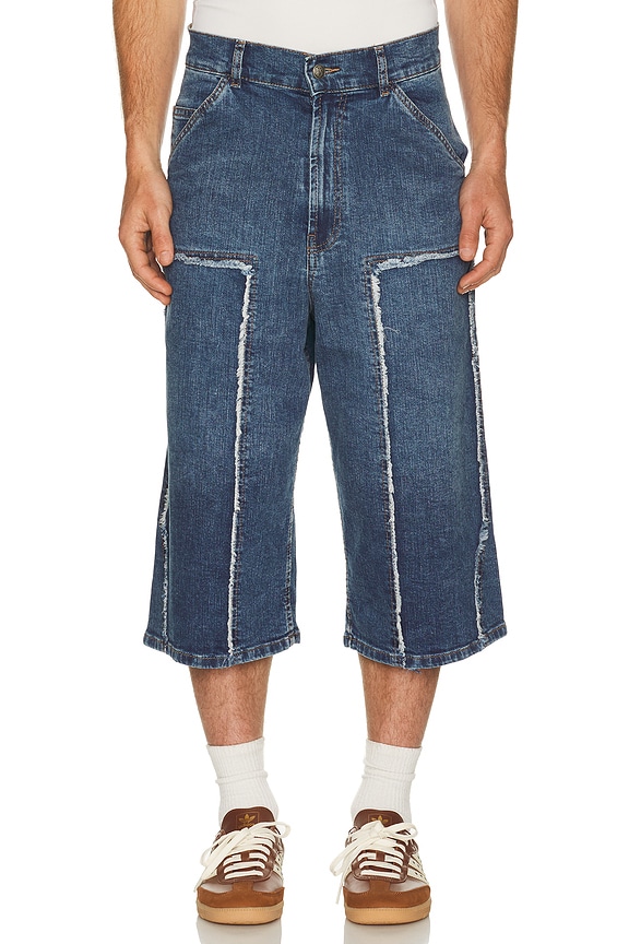 view 2 of 5 Curved Logo Denim Skater Short in Medium Blue