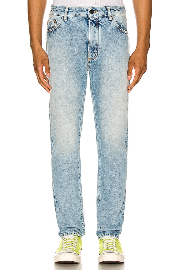 Palm Angels Back Logo 5 Pocket Skinny Jean in Light Blue | REVOLVE