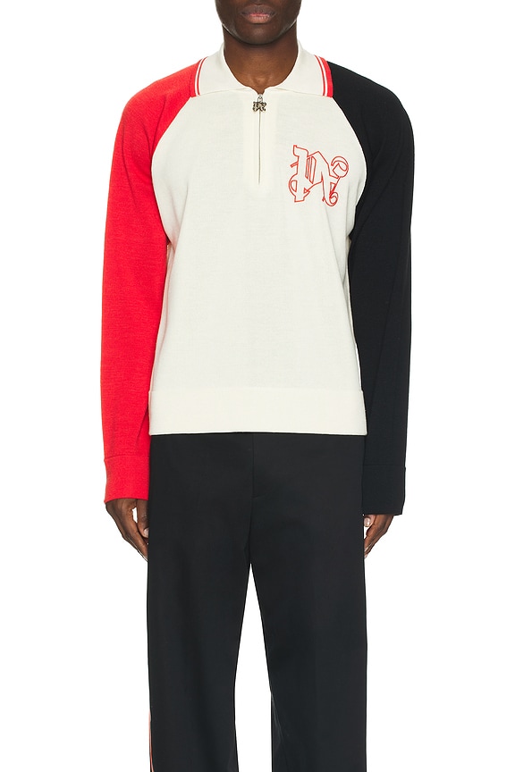 view 4 of 5 x Formula 1 Racing Knit Polo Zip Sweater in White, Red, & Black