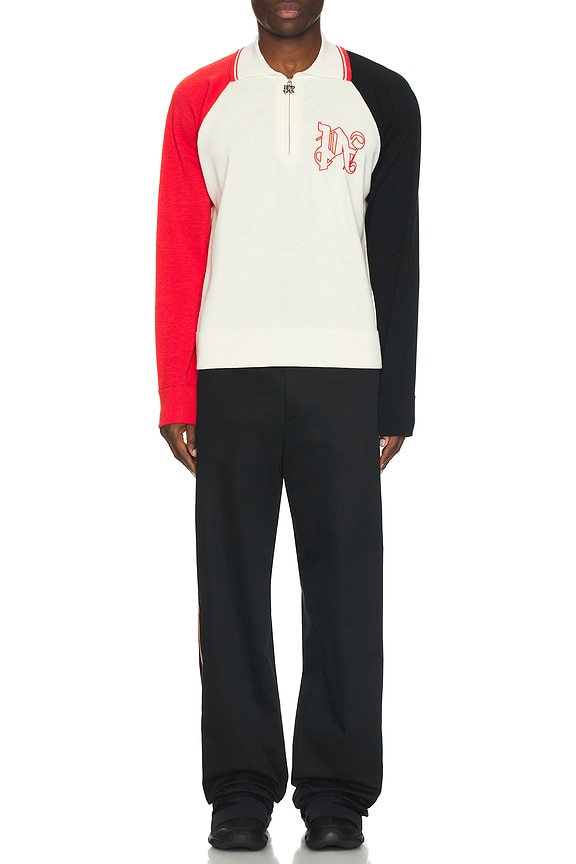 view 5 of 5 x Formula 1 Racing Knit Polo Zip Sweater in White, Red, & Black