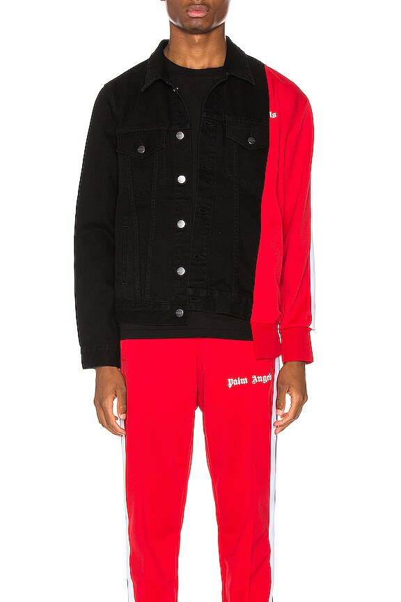 view 2 of 6 Bold Track Trucker Jacket in Black & Red