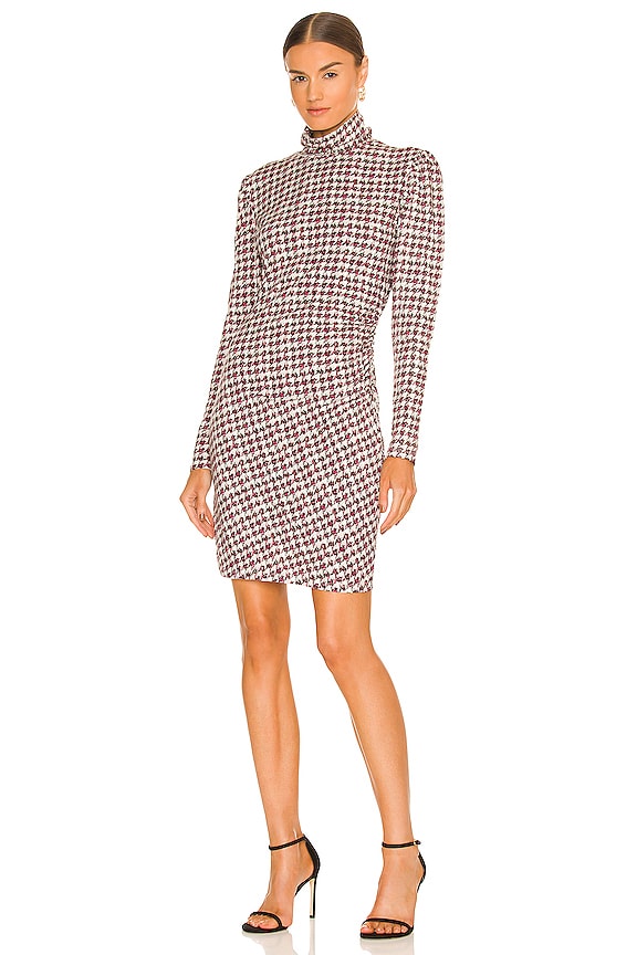 view 1 of 3 Mock Neck Dress in Pink Tweed Print