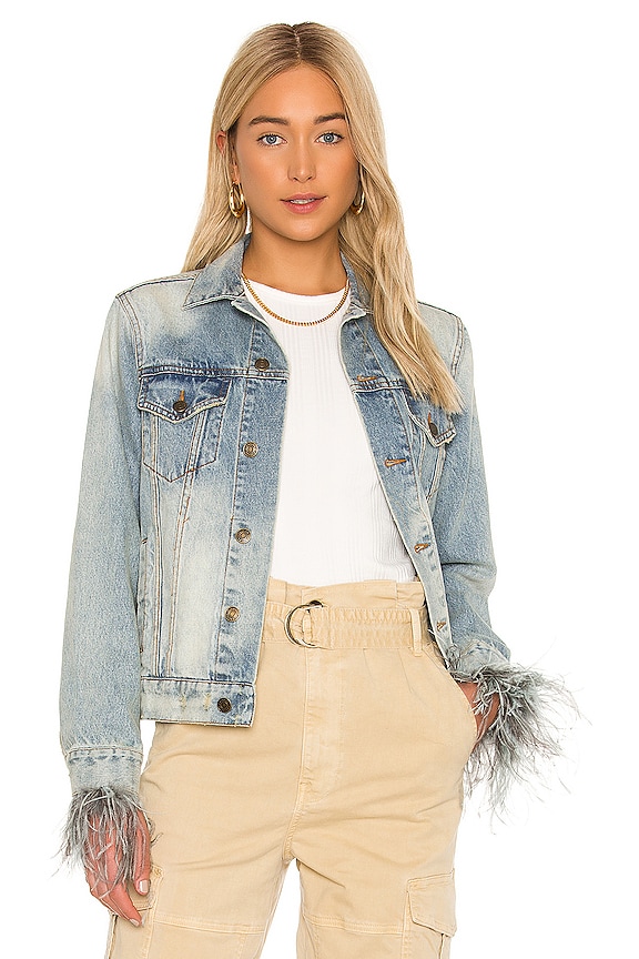 Pam & Gela Feather Cuffed Denim Jacket in Panic Wash | REVOLVE