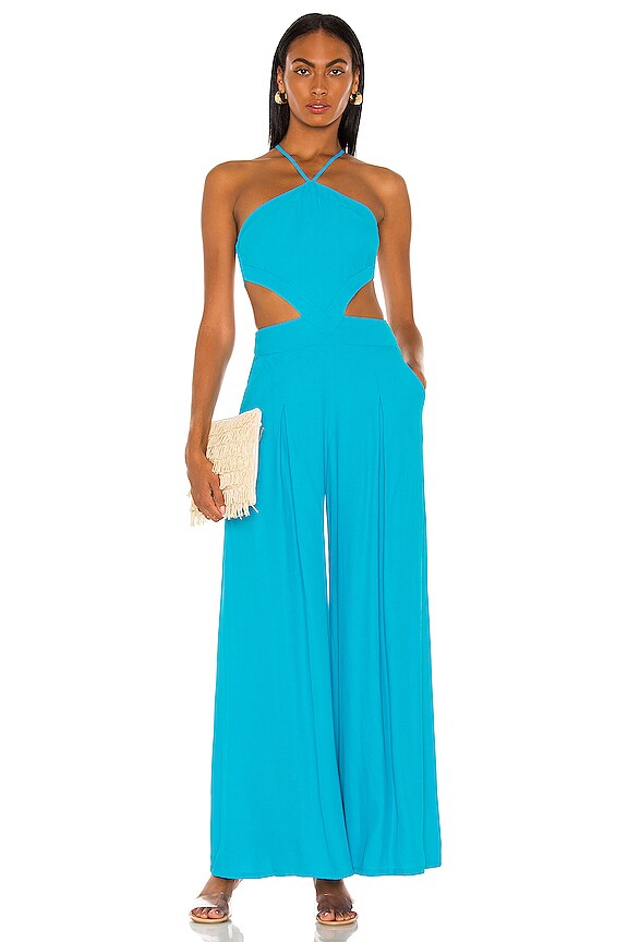 PatBO Halter Neck Cut Out Jumpsuit in Bright Turquoise | REVOLVE