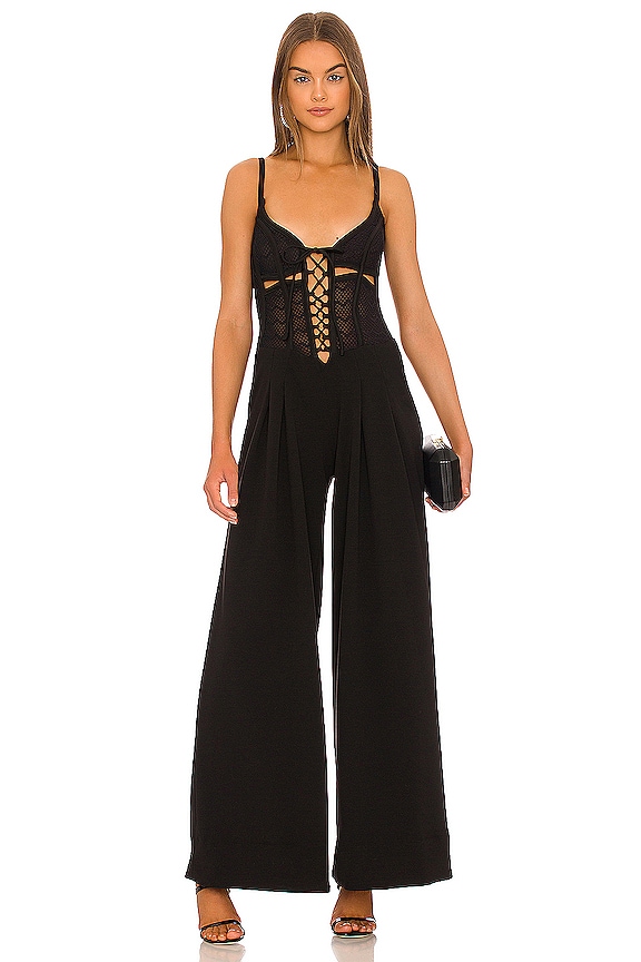 PatBO Corset Crepe Jumpsuit in Black | REVOLVE