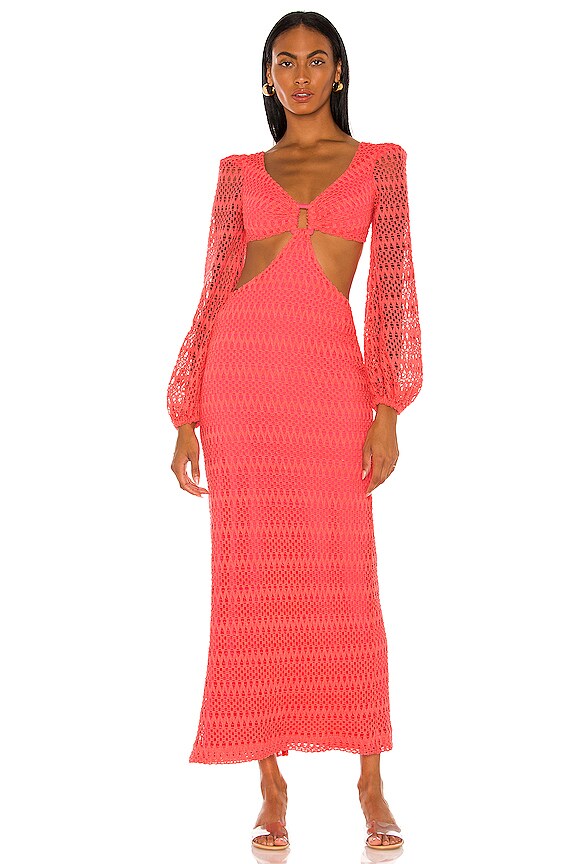 view 1 of 3 Crochet Cut Out Maxi Dress in Neon Coral