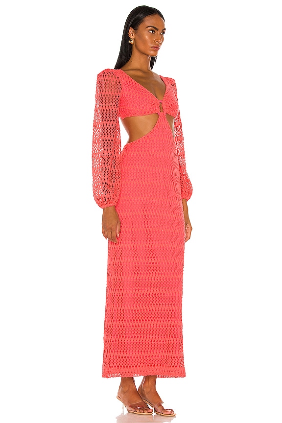 view 2 of 3 Crochet Cut Out Maxi Dress in Neon Coral