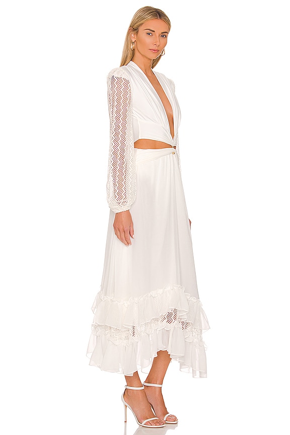 view 2 of 3 Plunge Lace Sleeve Maxi Dress in White