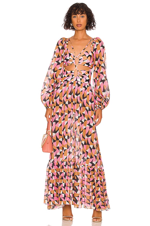 view 1 of 3 Plitka Lace Up Long Sleeve Maxi Dress in Pink