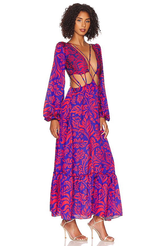 view 2 of 3 Pua Long Sleeve Beach Dress in Lobster & Cobalt