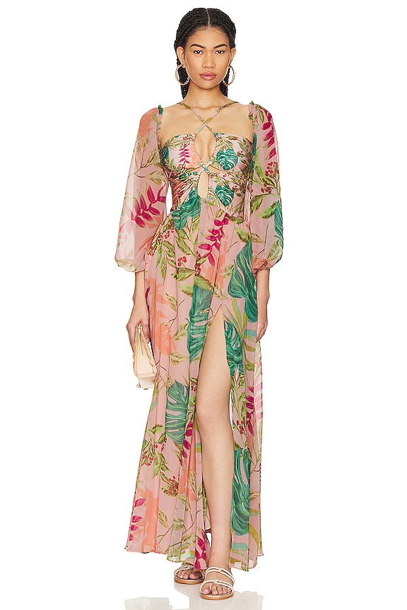 view 2 of 4 Tropicalia Laceup Maxi Dress with Removeable Sleeves in Harbour Pink