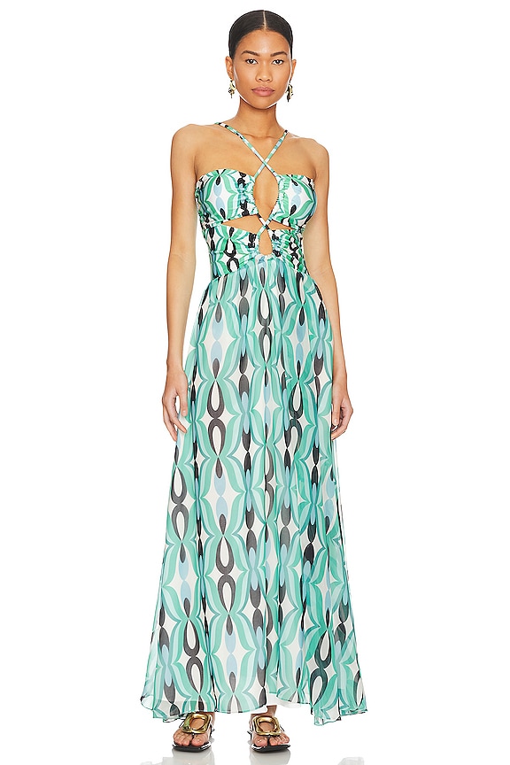 view 2 of 4 MAXIVESTIDO TWIST REMOVABLE SLEEVE LACEUP in Piscene Blue