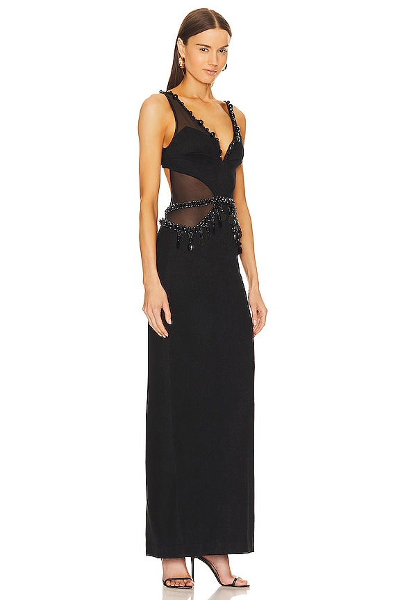 view 2 of 4 Mesh Panel Hand-beaded Maxi Dress in Black