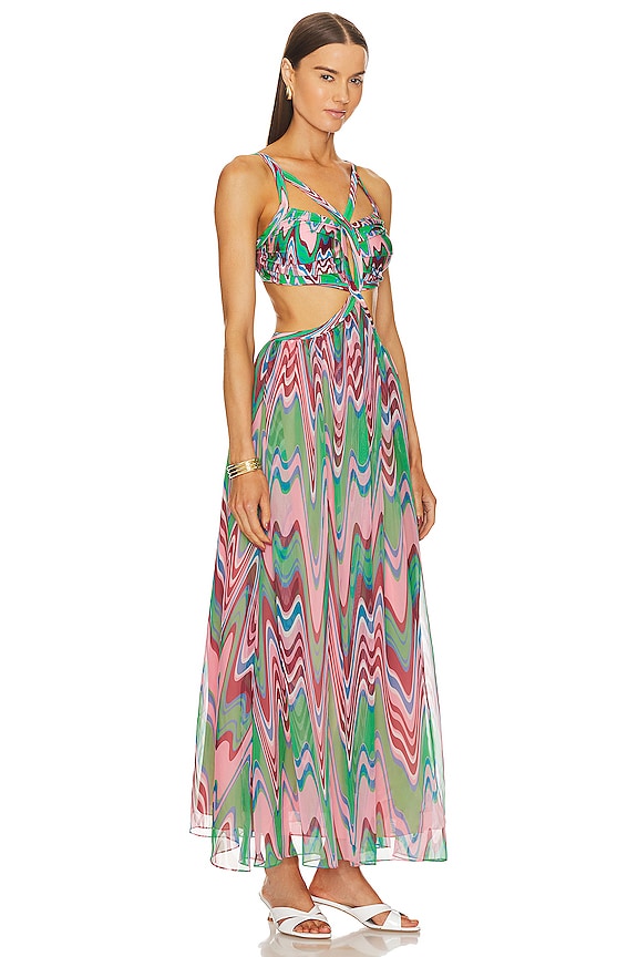 view 2 of 3 VESTIDO LARGO CON ONDAS in Green Multi