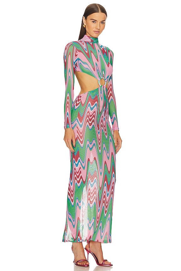 view 2 of 3 Wave Printed Maxi Dress in Green Multi