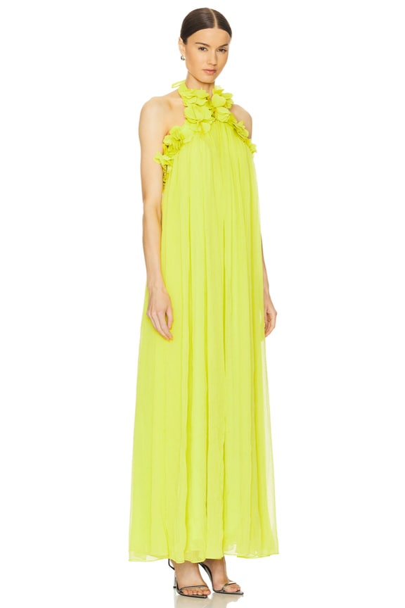 view 2 of 3 Hand Embroidered Flower Gown in Acid Yellow