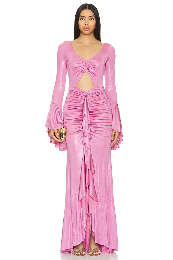 view 2 of 5 Metallic Jersey Ruched Maxi Dress in Lilac