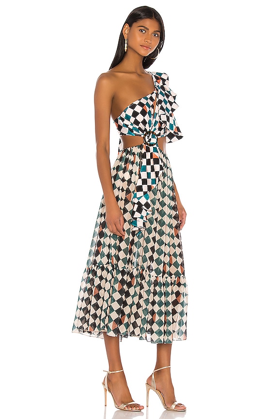 view 2 of 4 Check One Shoulder Beach Dress in Teal Multi