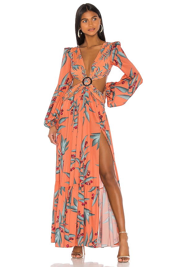 view 1 of 3 Long Sleeve Cutout Dress in Heliconia Coral
