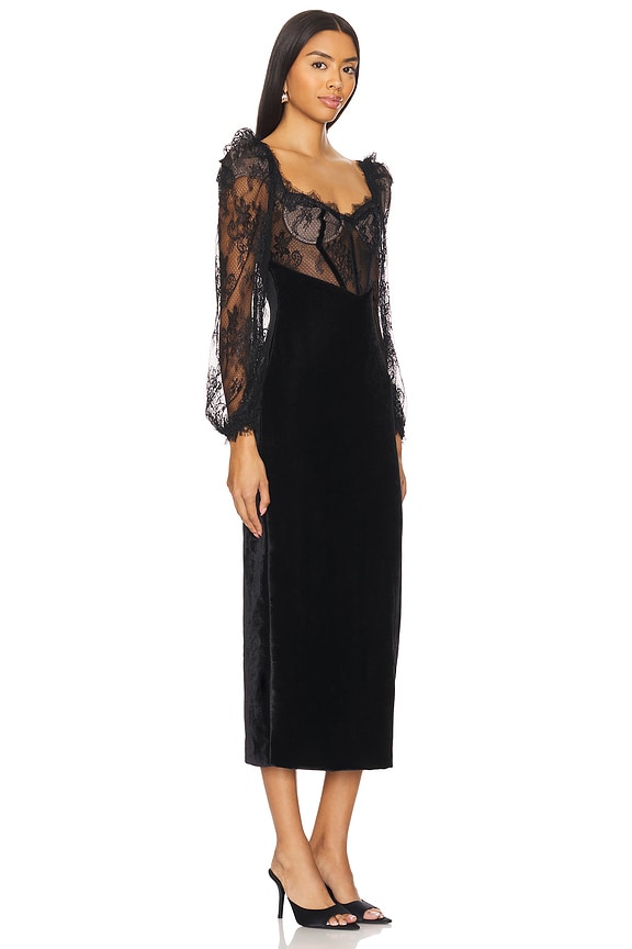 view 2 of 3 Lace And Velvet Midi Dress in Black