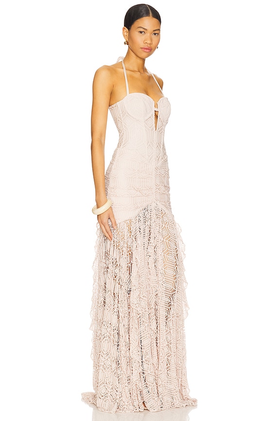 view 2 of 3 Seashell Lycra Gown in Beige