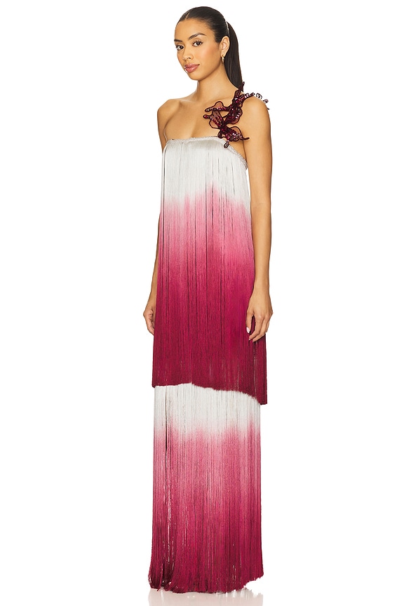 view 2 of 4 Fringe Strapless Gown in Dark Red