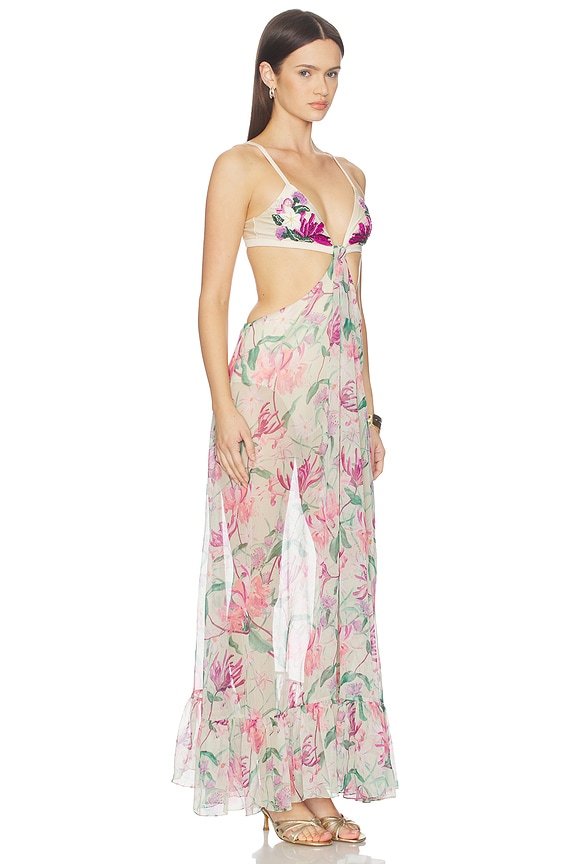 view 2 of 4 Honey Flower Embroidered Beach Dress in Green