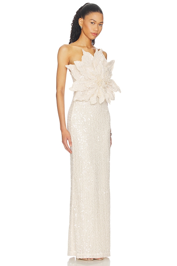 view 2 of 4 Lara Crochet Flower Maxi Dress in Beige