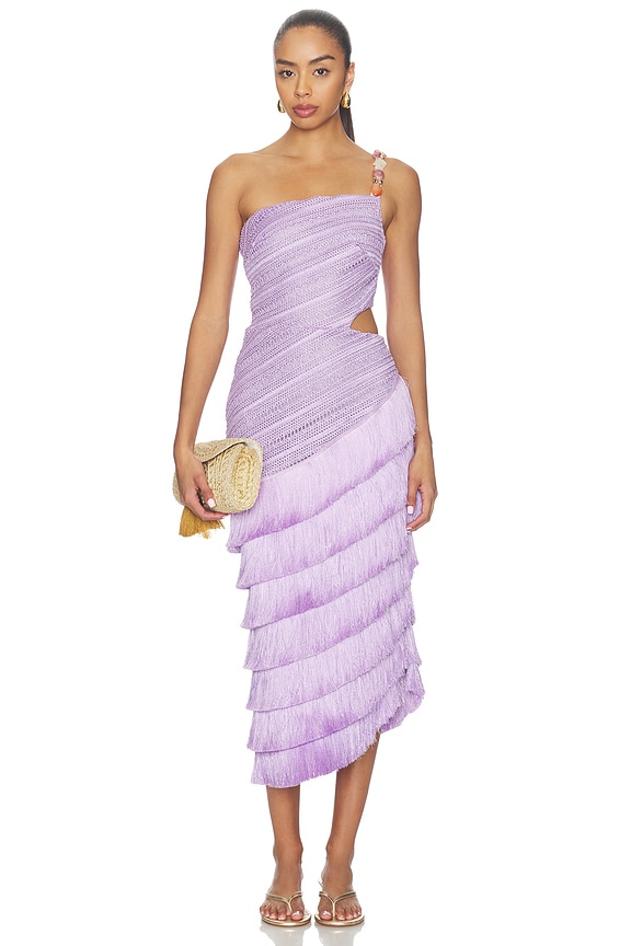 view 1 of 4 Lila Fringe Cut Out Midi Dress in Lilac