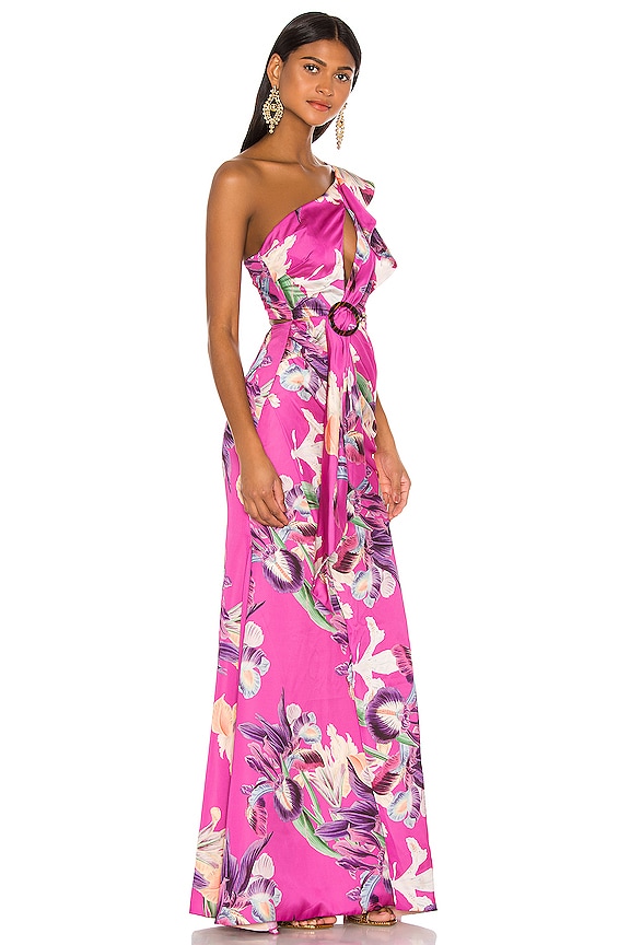 view 2 of 4 Grace Print One Shoulder Maxi Dress in Fuchsia